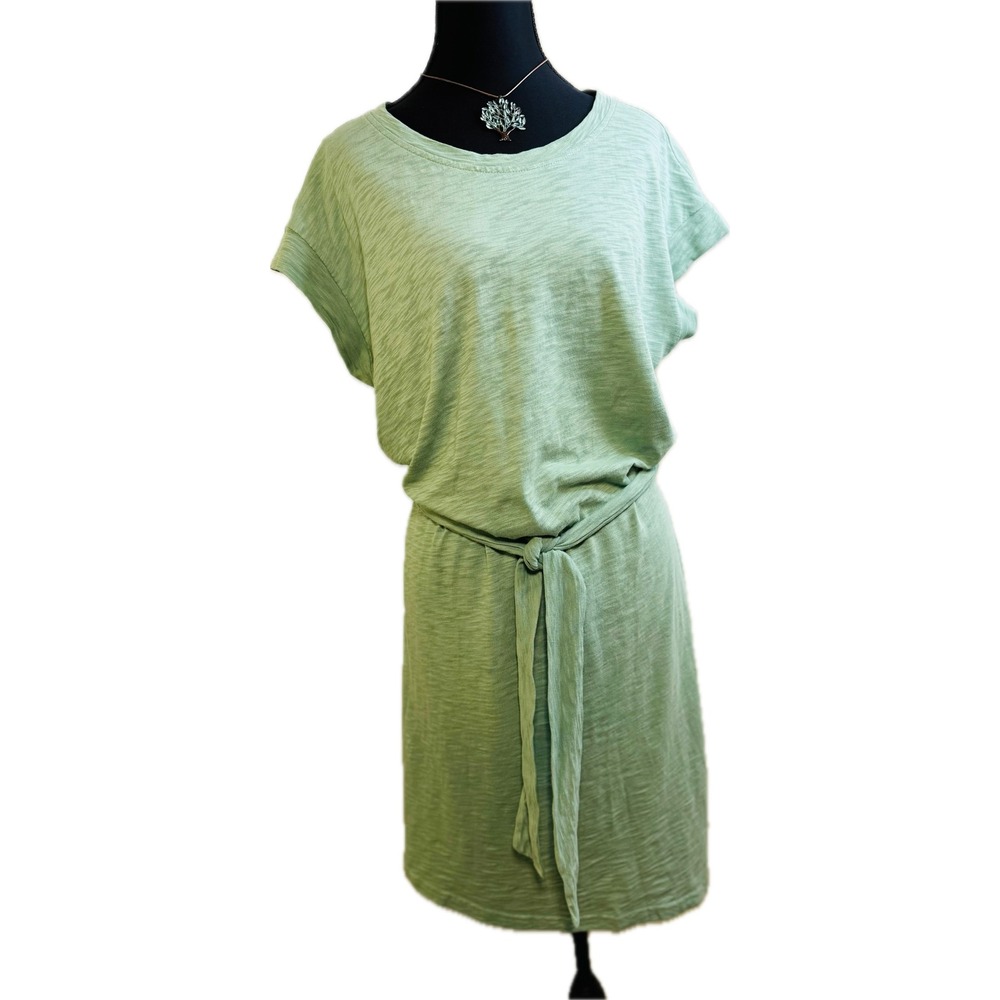 J.Crew Womens Sage Green Slub Cotton Tie Waist T-Shirt Dress Size Medium